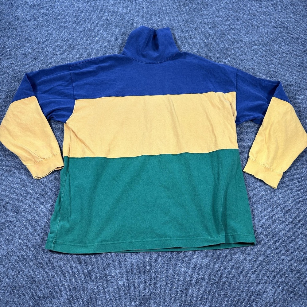 Gap Sweater Mens XL Multicolor Colorblock Stripe Mock Neck Cotton Knit Pullover‎